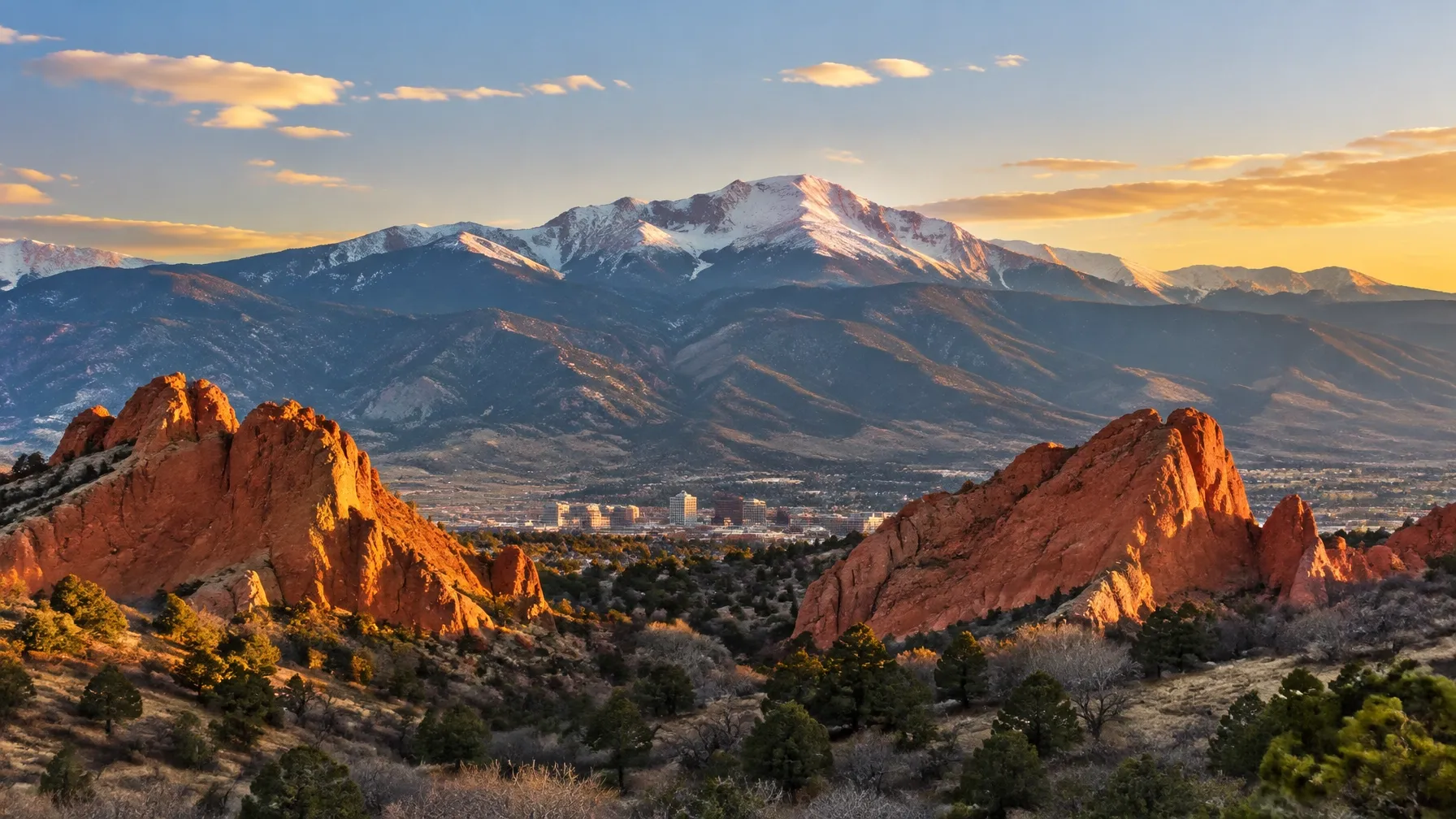 Colorado Springs and Pikes Peak from the foothills